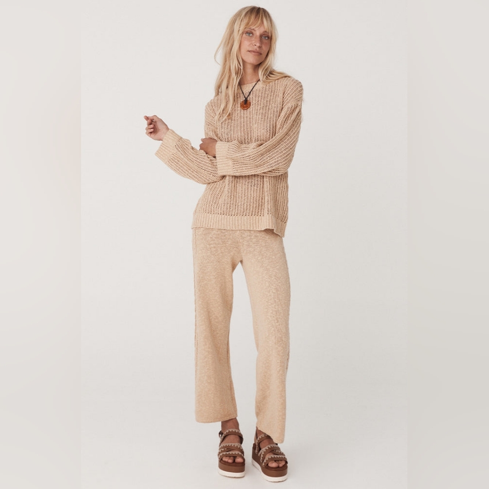 Spell Knit Wide-Leg Capris in Sand Beige - Picture 8 of 13